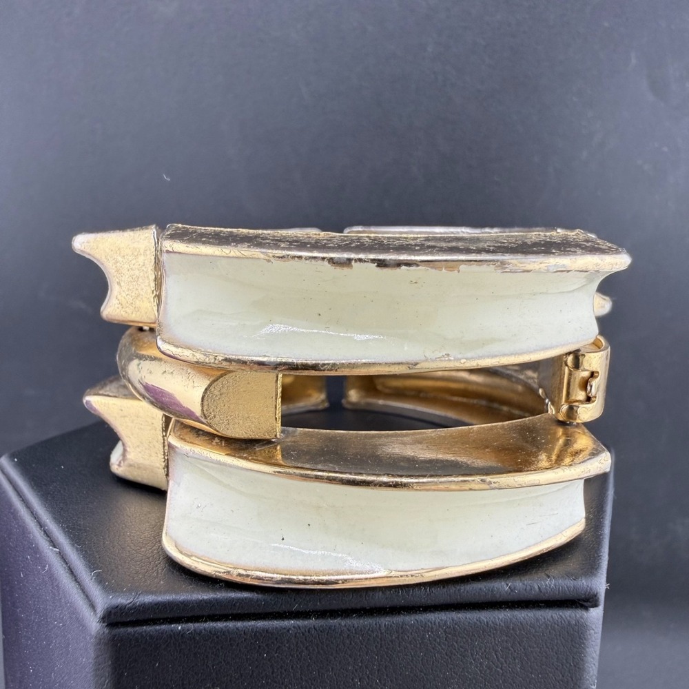 Vintage Estate Bracelet Gold Tone Chunky Enamel 80s Retro 7"